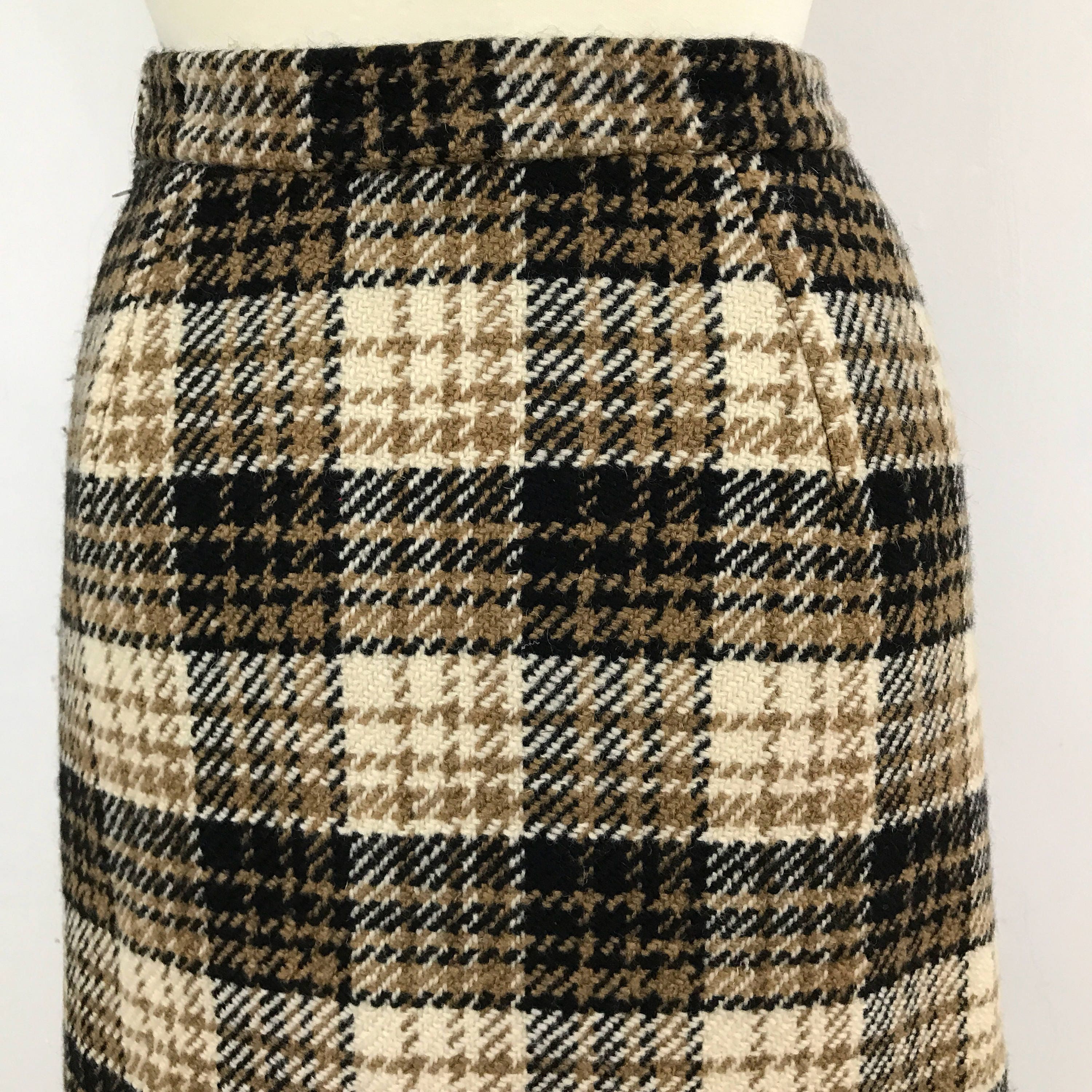 Tartan maxi skirt vintage woven wool long column high waisted UK 10 US ...
