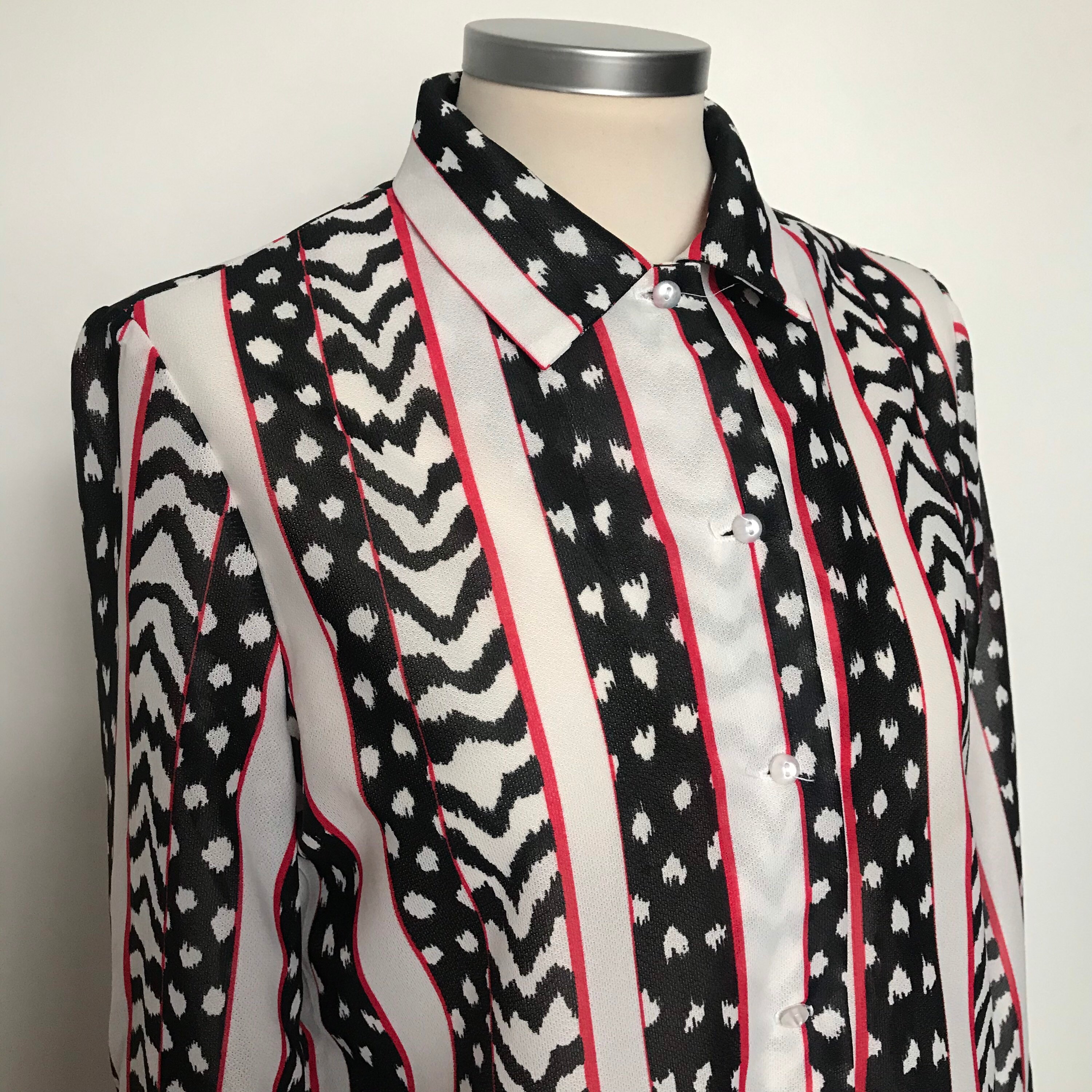Vintage shirt, stripe blouse, animal print, polyester, 80s shirt