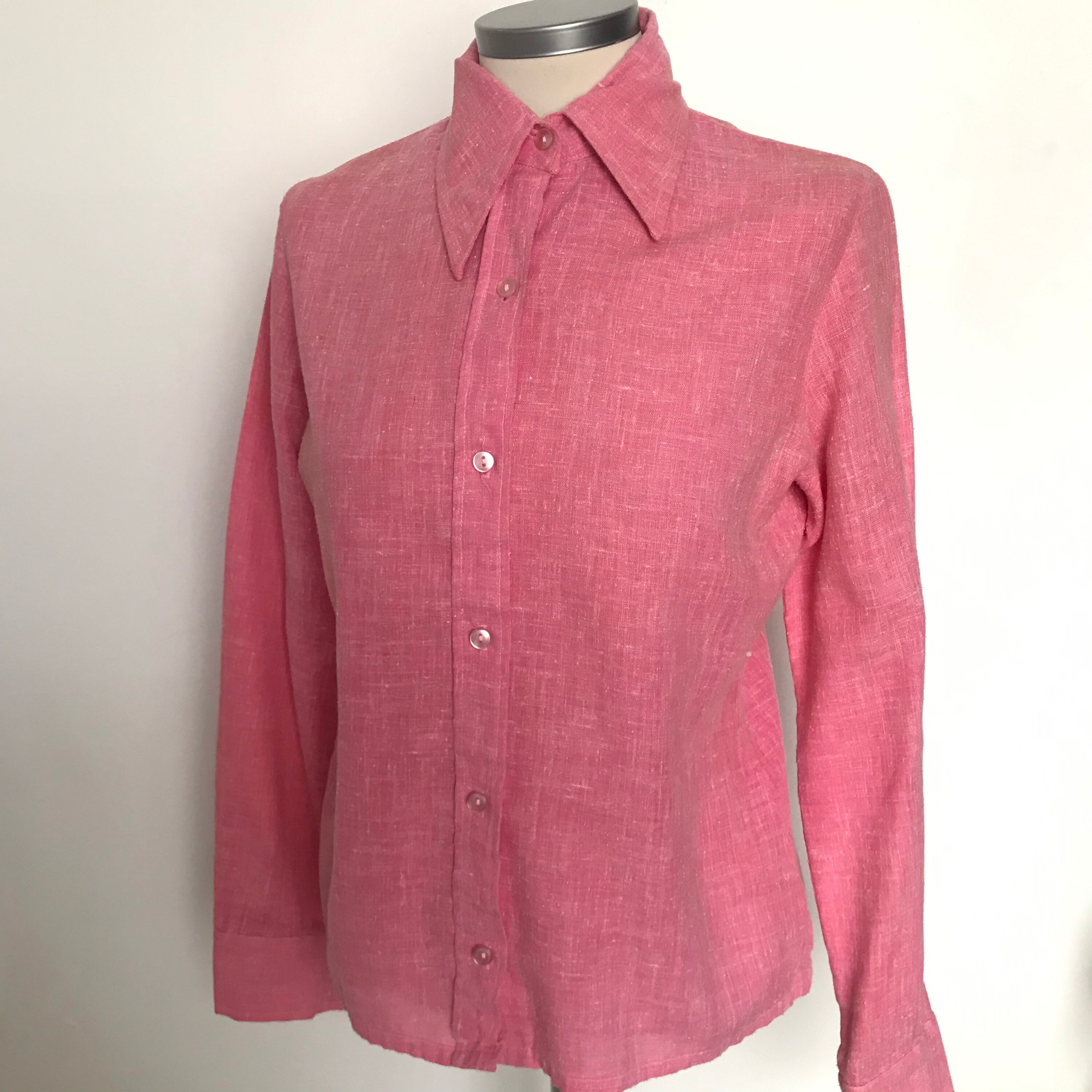 Vintage shirt, pink shirt, cheesecloth, 70s shirt, Dagger collar