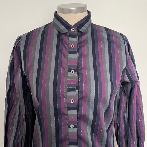 Vintage blouse, striped shirt, silver, stripey,pu… - image 4
