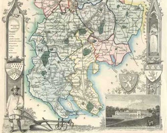 Antique English County Map of Bedfordshire Canvas Print choice of 2 sizes FREE DELIVERY Bedfordshire 1837