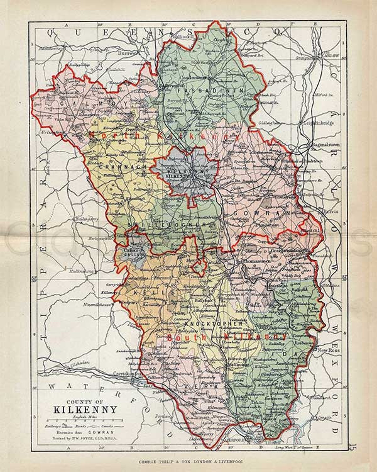 Kilkenny 1889 Antique Irish Map of Co. Kilkenny Printed on Etsy