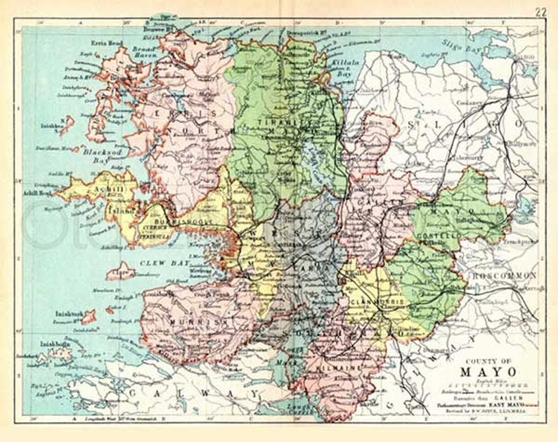 County Mayo 1897 Antique Irish Map of Mayo Canvas Print 2 Etsy