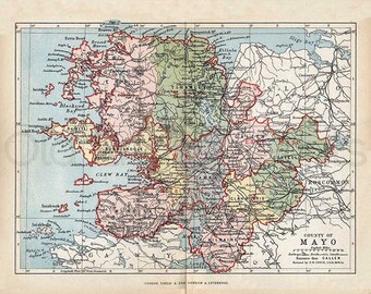 Detailed Map Of Mayo Mayo 1889 Antique Irish County Map Of Mayo Printed On | Etsy Ireland
