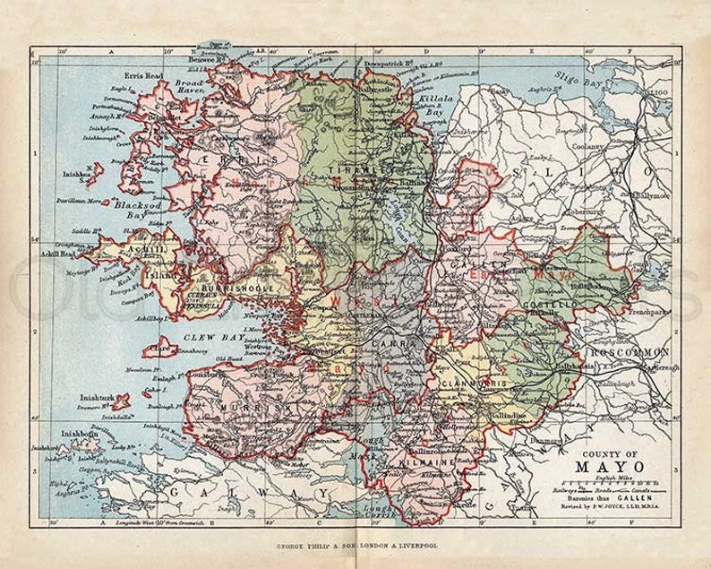 Mayo 1889 Antique Irish County Map of Mayo Printed on Heavyweight Art