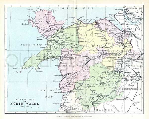 North Wales Counties Map North Wales Railway Map 1895 Antique Map Of Welsh Railways | Etsy