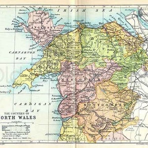 North Wales Counties Map North Wales 1895 Antique Counties Of North Wales Map | Etsy Singapore