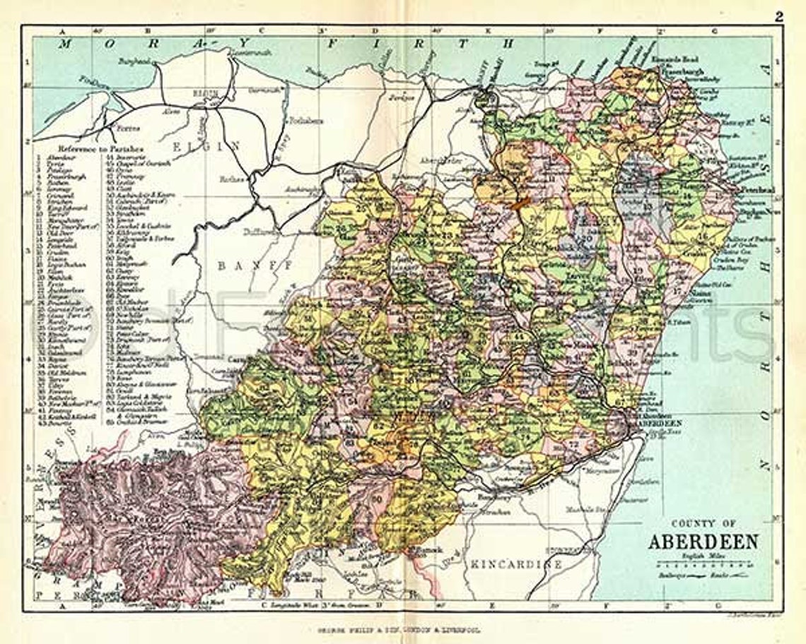 Aberdeen Shire Antique Scottish County Map A3 Size 14.5x11 Etsy