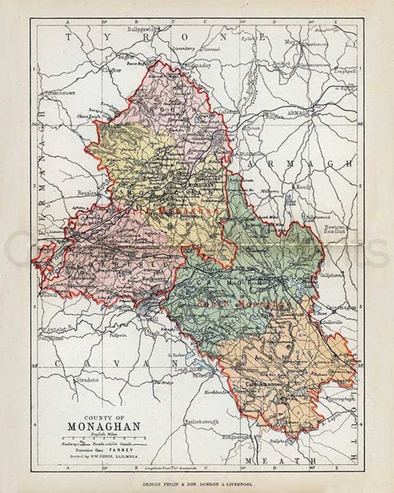 Detailed Map Of County Monaghan Printed On Canvas Textured Art Paper Antique Irish Map Of County Monaghan  Monaghan 1846 Free Delivery A4 Size 10X8 Ins 25.4X20.3 Cms Lithographs Art  & Collectibles Ttai-Ural.ru
