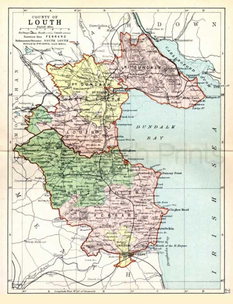 County Louth 1897 Antique Irish Map of Louth Canvas Print Etsy Norway