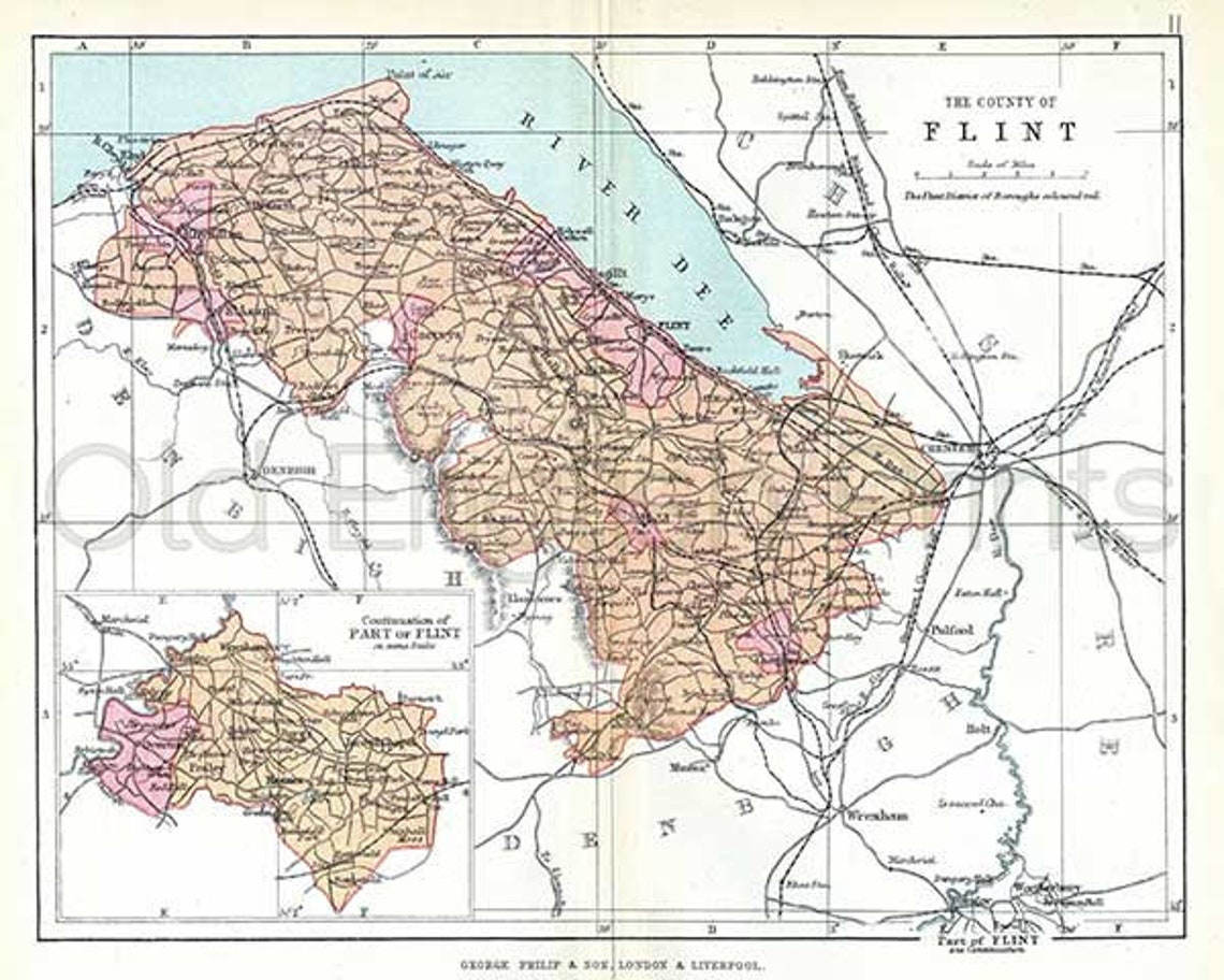 Wales Flintshire 1895 Antique Welsh County Map Canvas Etsy