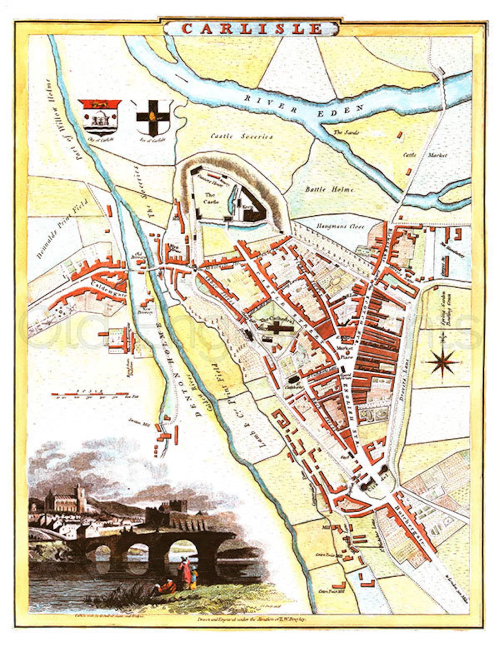 Carlisle City Plan 1807 Antique Map of Carlisle Canvas Textured Print
