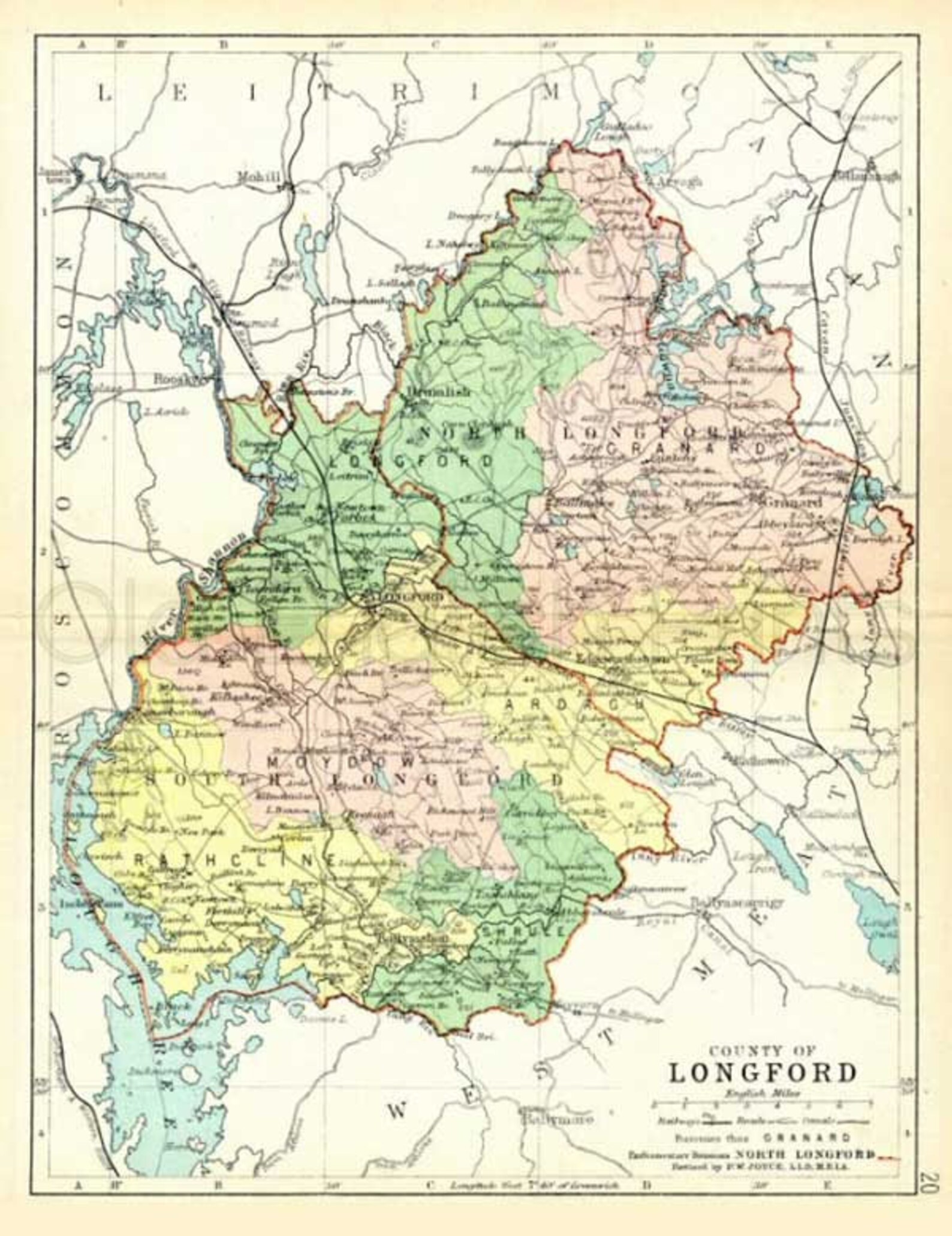 County Longford 1897 Antique Irish Map of Longford Canvas Etsy
