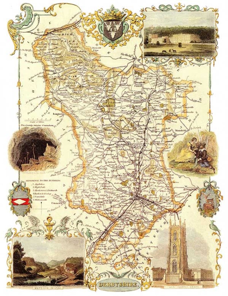 Derbyshire 1841 Old English County Map 訳あり商品 Art Giclee Fine Or Canv
