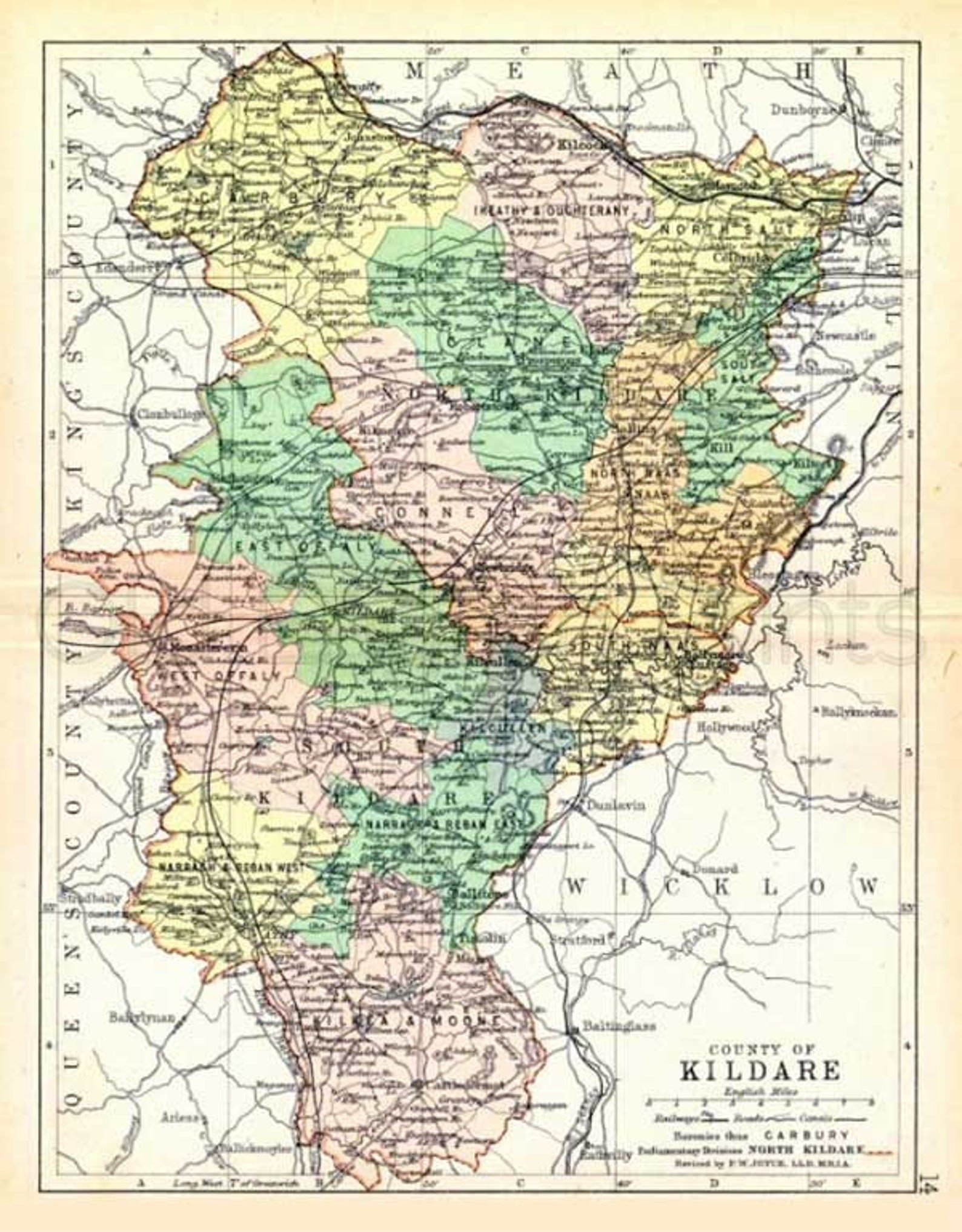 County Kildare 1897 Antique Irish Map of Kildare Canvas Etsy