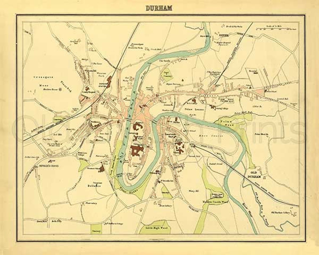 Durham 1895 Antique Map of Durham Town and University - Etsy