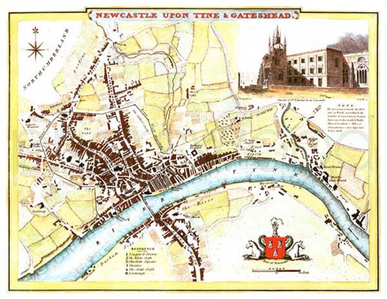 Newcastle Upon Tyne Plan 1807 Antique Map of Newcastle & Gateshead