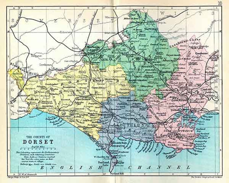 Dorsetshire 1895 Antique English County Map of Dorset Etsy