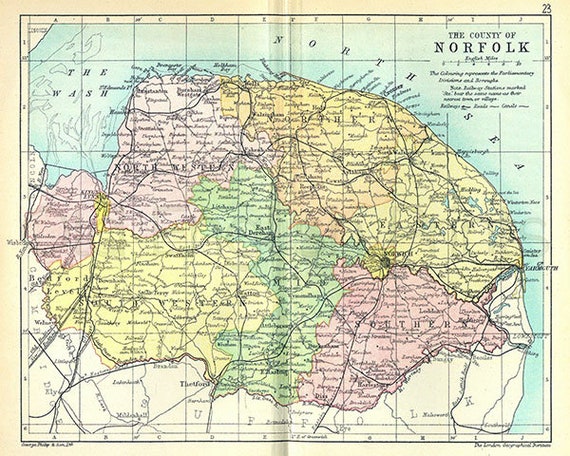 Norfolk 15 Antique English County Map Of Norfolk Canvas Etsy
