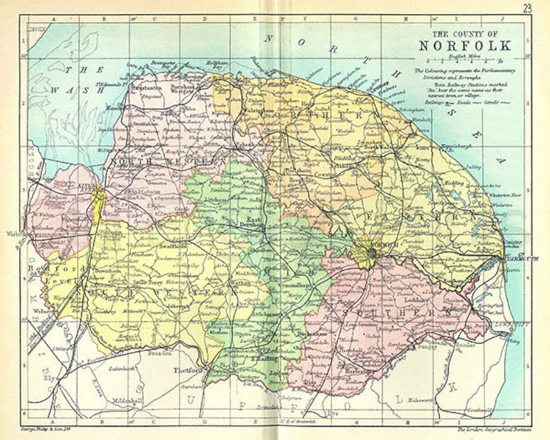 Norfolk 1895 Antique English County Map of Norfolk Canvas Etsy UK