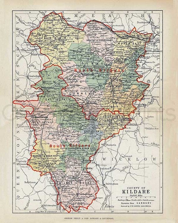 Detailed Map Of Kildare Kildare 1897 Old Irish County Map Canvas Textured Paper A3 | Etsy Ireland