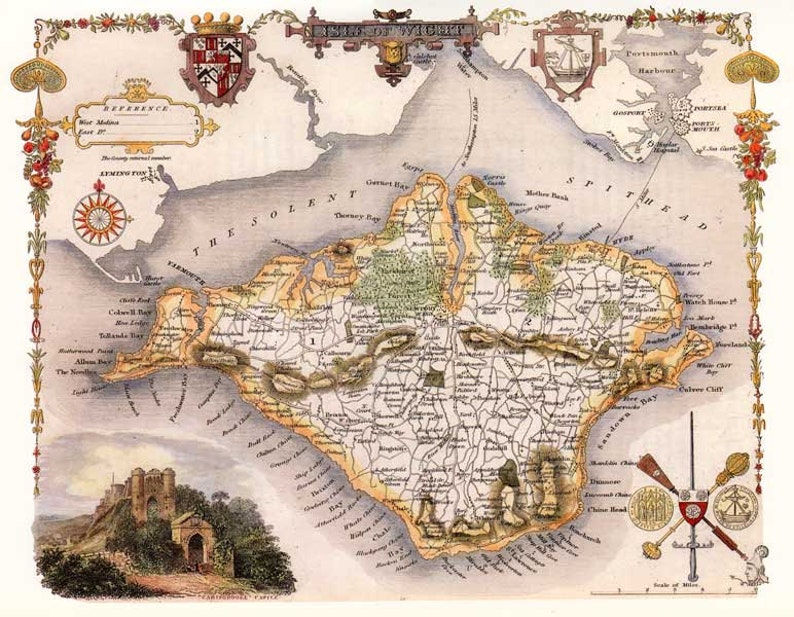 Isle of Wight 1841 Old English Map Giclee Fine Art or Canvas Etsy