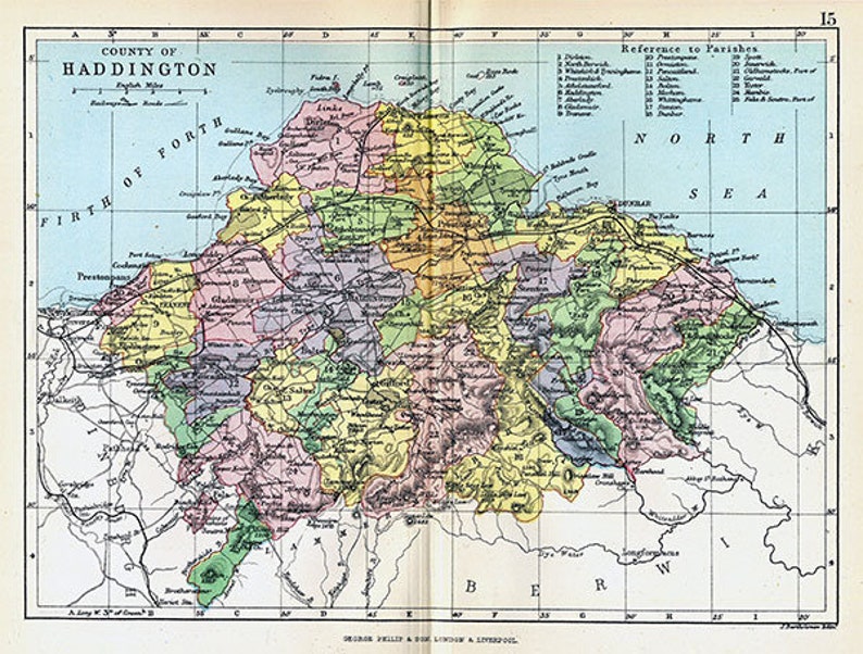 Haddington Shire or East Lothian Antique Scottish County Map Etsy UK