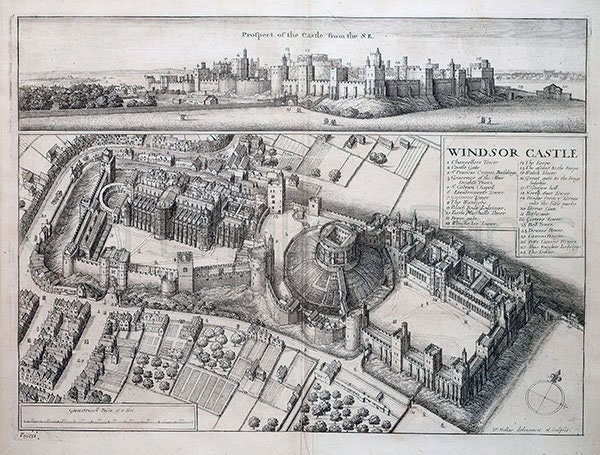 Windsor Castle Uk C1670 Antique Vignette Of Windsor Castle Canvas Print A3 Size 14 5x11 In 37x27 Cm Free Delivery