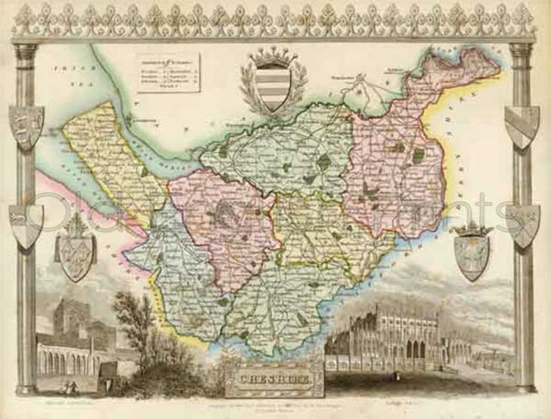 Cheshire 1837 Antique English County Map of Cheshire Etsy UK