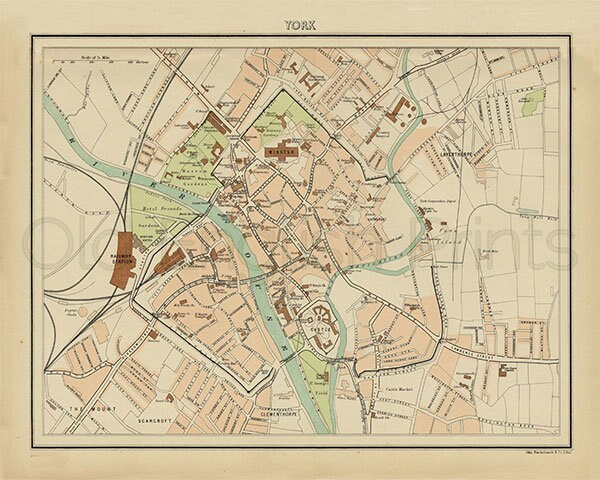 Old Maps Of York York 1895 Antique Map Of The City Of York Canvas Textured | Etsy Canada