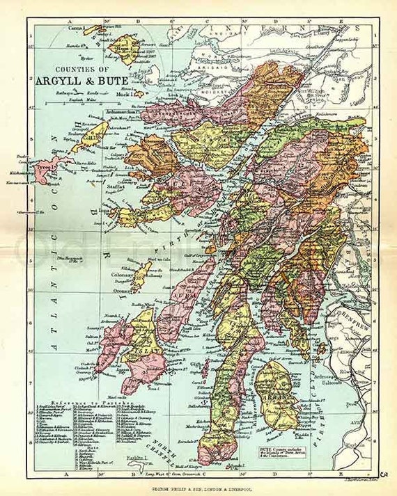 Map Of Argyll And Bute Argyll And Bute Shire Antique Scottish County Map A3 Size | Etsy