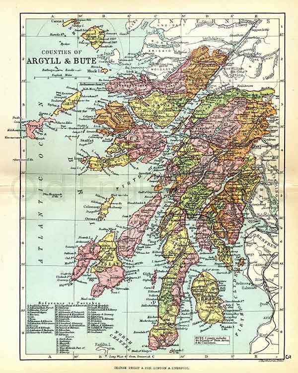 Argyll And Bute Map Argyll And Bute Shire Antique Scottish County Map A3 Size | Etsy