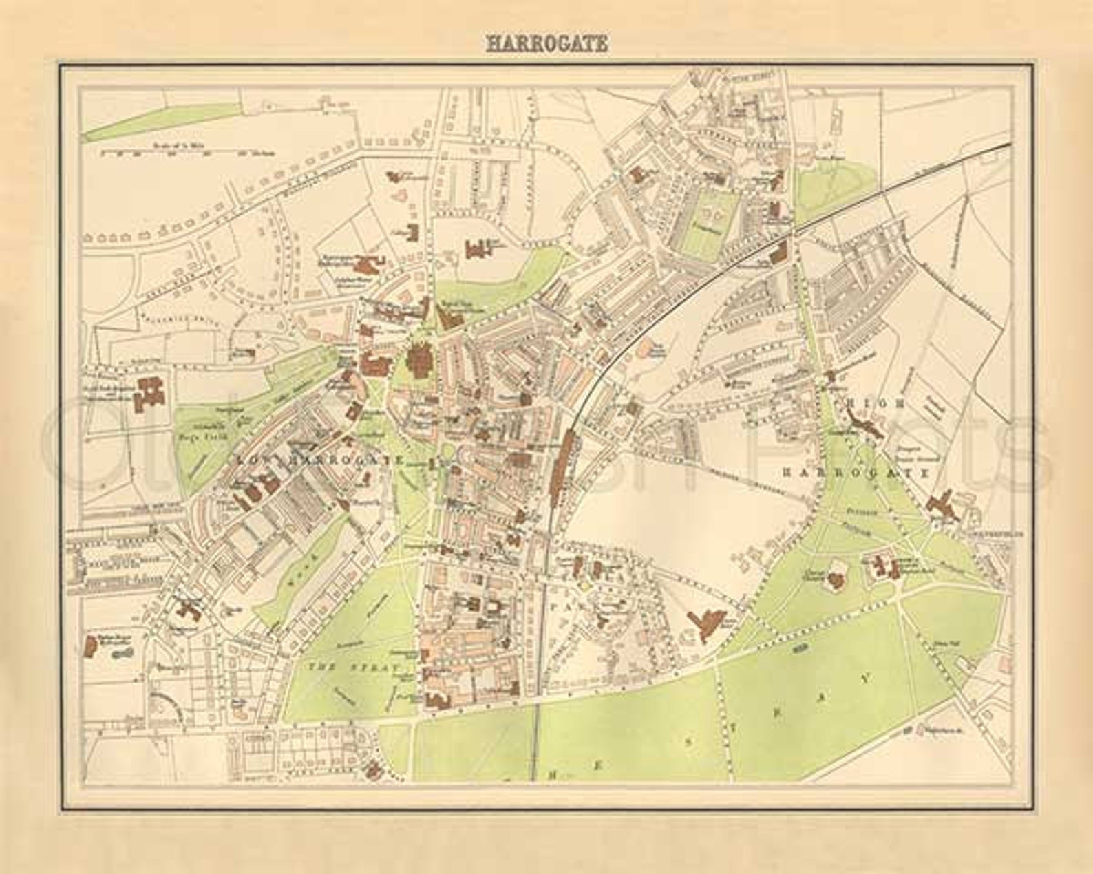 Harrogate 1895 Antique Map of Harrogate Town and Spa Canvas Print