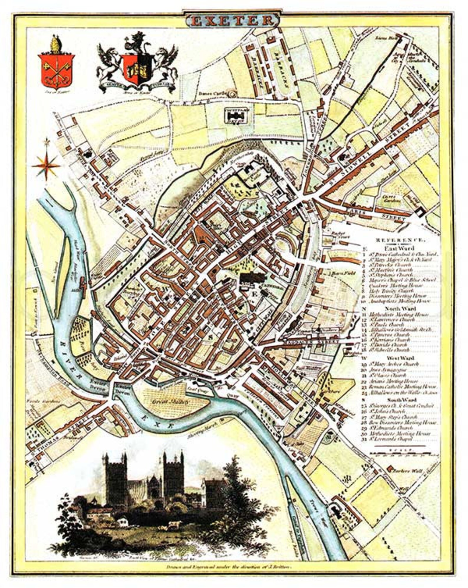 Exeter City Plan 1807 Antique Map of Exeter Canvas Etsy UK
