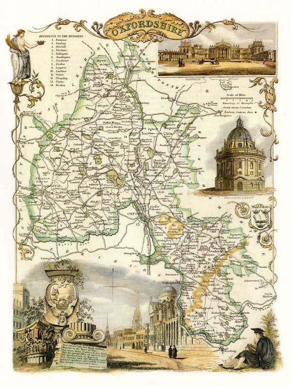 Oxfordshire 1841 Old English County Map Giclee Fine Art or Canvas Textured paper FREE DELIVERY A3 size Unframed