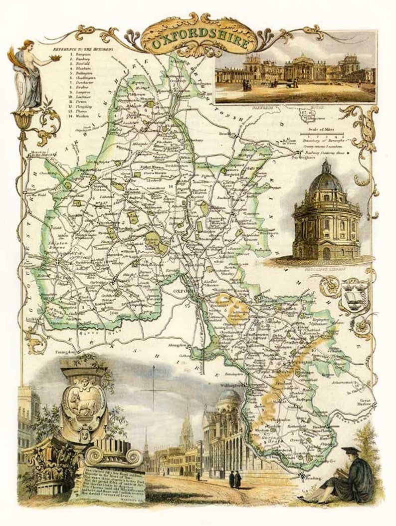 Oxfordshire 1841 Old English County Map Giclee Fine Art or Canvas Textured paper FREE DELIVERY A3 size Unframed