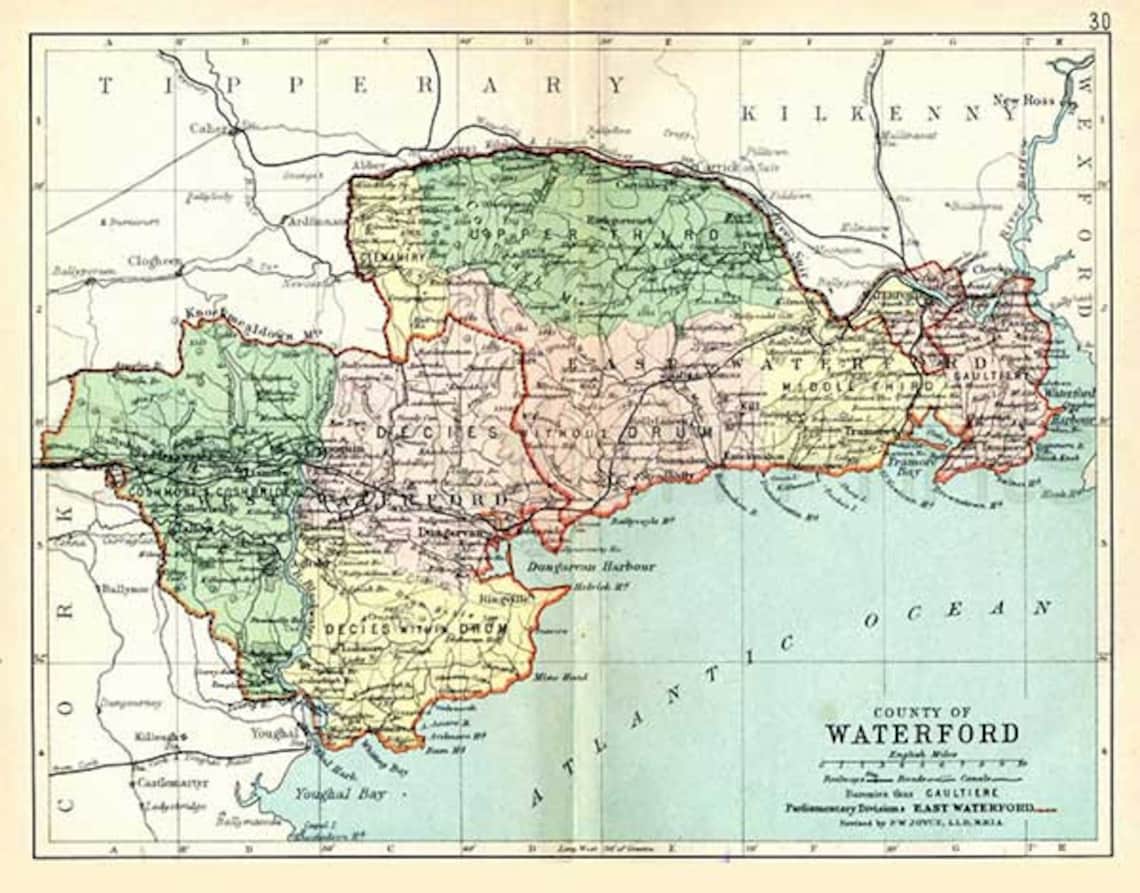 County Waterford 1893 Antique Irish County Map of Waterford Etsy