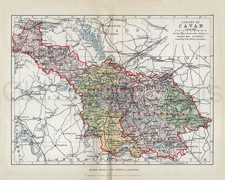 Cavan 1889 Antique Irish Map of County Cavan Printed On Heavyweight Art Paper A4 size 10x8