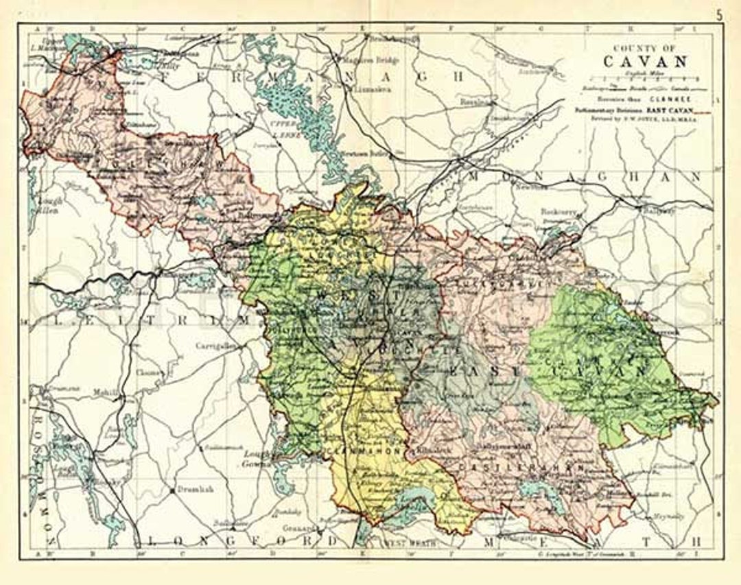 County Cavan 1897 Antique Irish Map of Cavan Canvas Print - Etsy