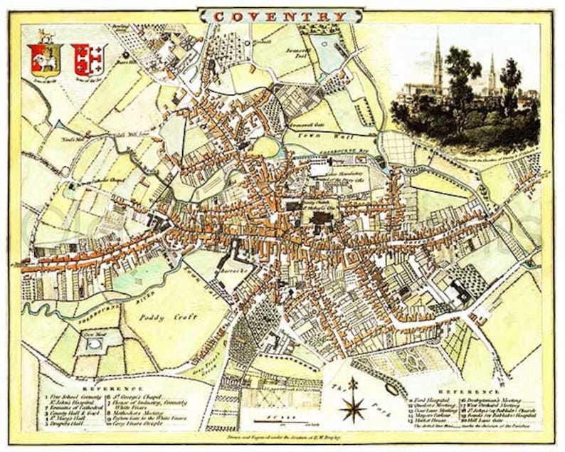 Coventry City Plan 1807 Antique Map of Coventry Canvas Textured Print