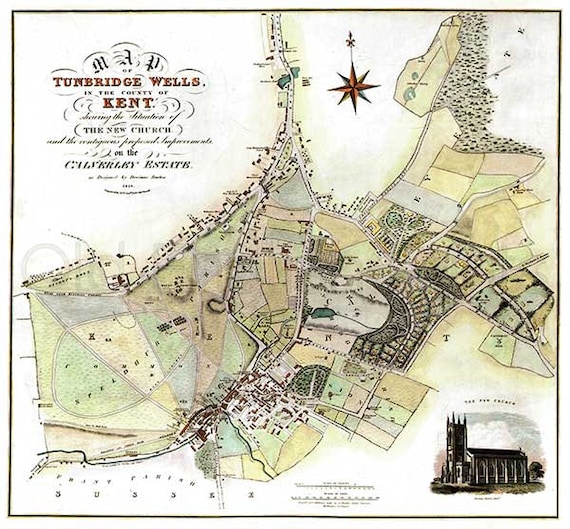 Tunbridge Wells 1828 Antique English Map of Tunbridge Wells Etsy