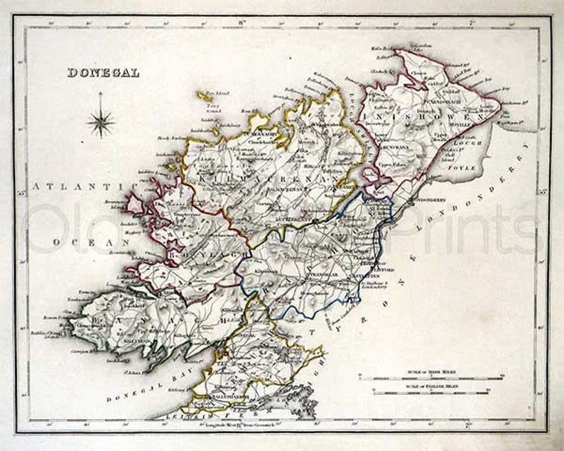 Donegal 1846 Antique Irish Map of County Donegal Printed Etsy
