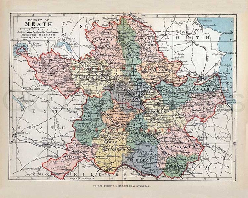 Meath 1889 Antique Irish Map of County Meath Printed on - Etsy