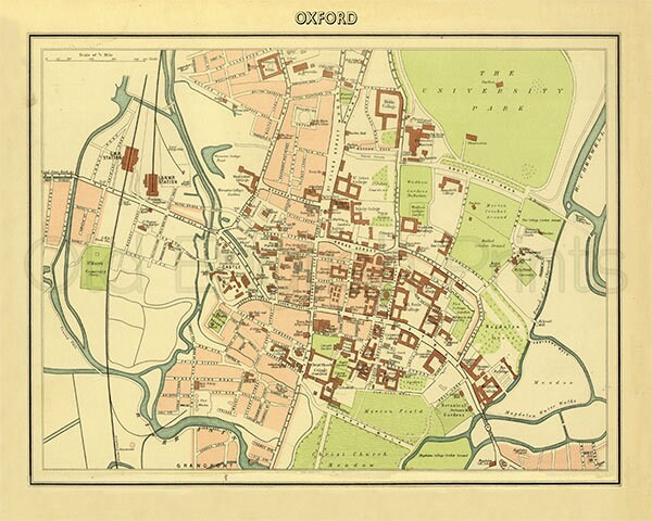 Oxford New Zealand Map Oxford 1895 Antique Map Of Oxford Town And University | Etsy New Zealand