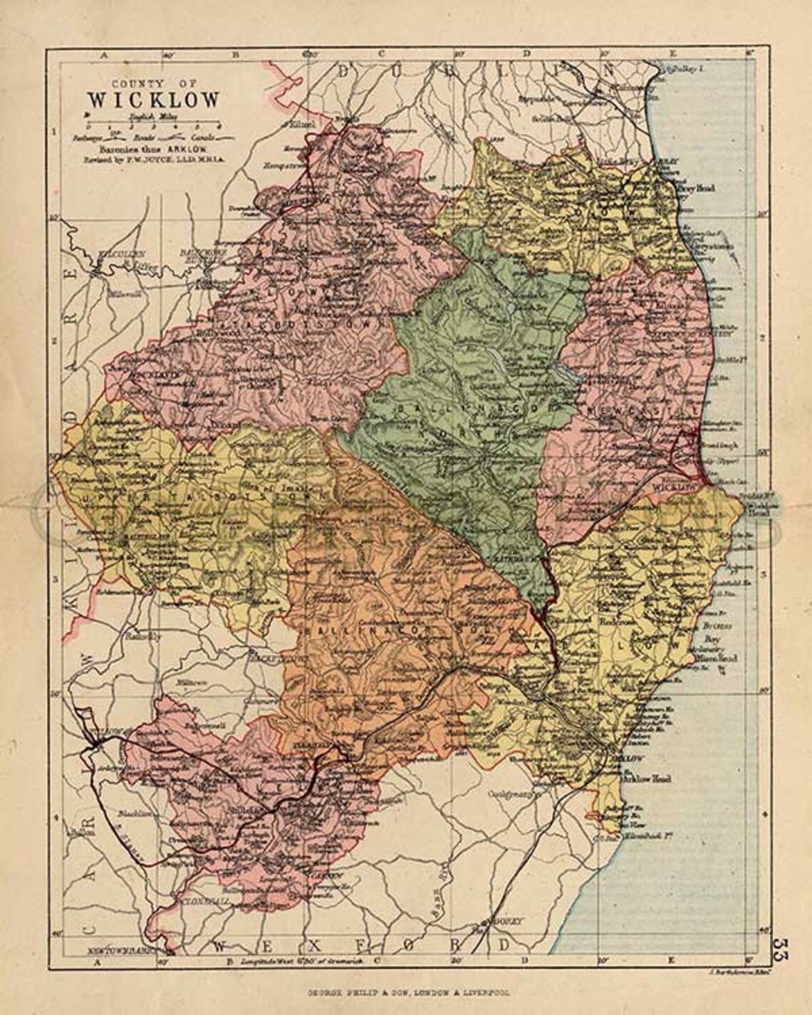 County Wicklow C1892 Antique Irish Map of Wicklow Canvas Etsy