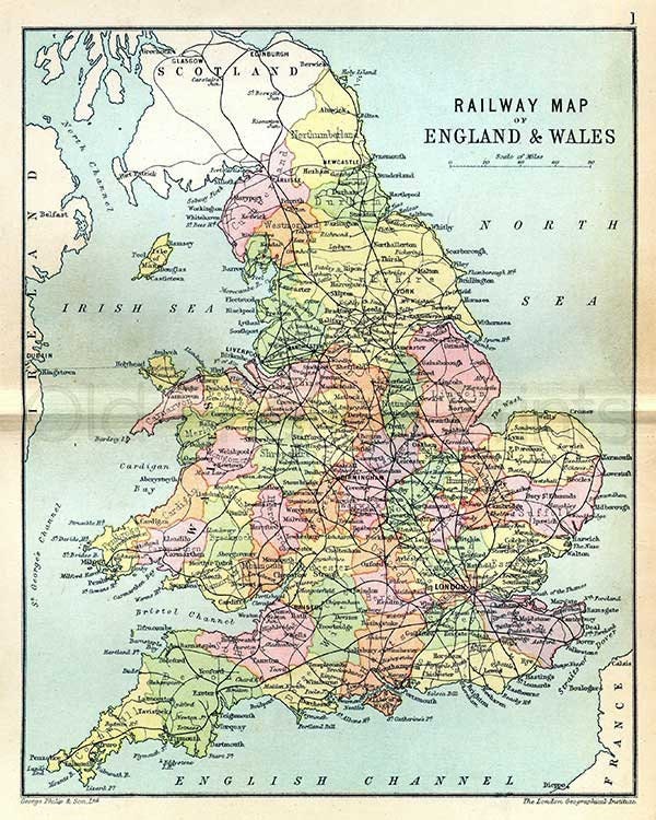 England and Wales Railway Map 1895 - Antique Map of ...