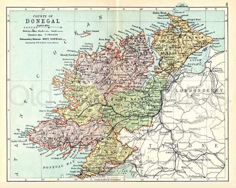 County Donegal 1897 Antique Irish County Map of Donegal Etsy UK
