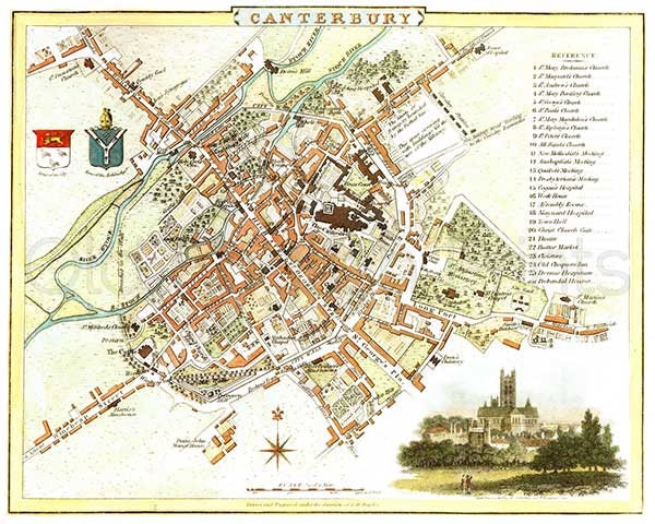Canterbury City Plan 1807 Antique Map of Canterbury Canvas - Etsy
