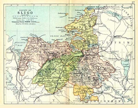 County Sligo 1897 Antique Irish Map of Sligo Canvas Print | Etsy