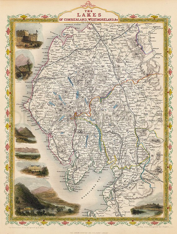 Map Of Lake District Lake District 1851 Antique Map Of Lakes Of Cumberland & | Etsy Ireland